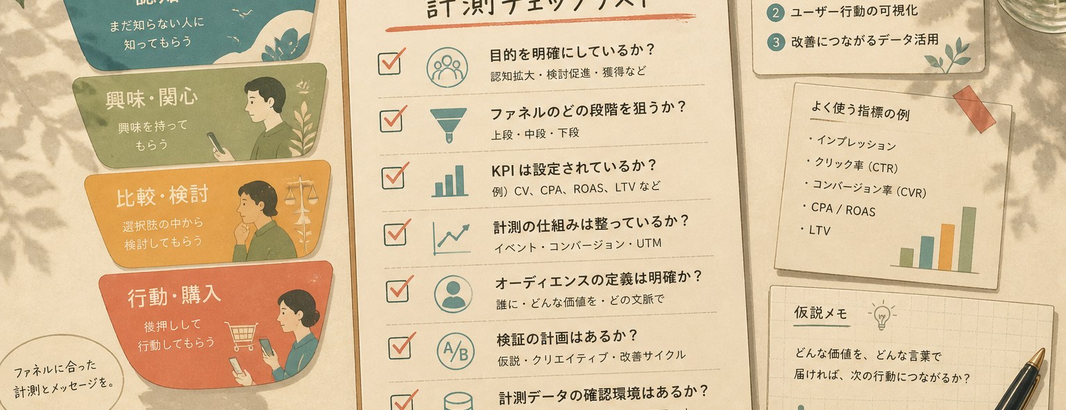 広告文の前に計測チェックするイメージ