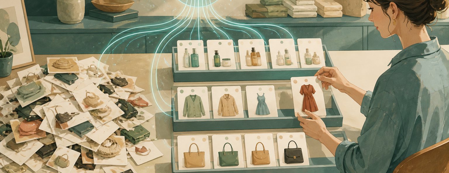 商品を少数のコレクションに整理するイメージ