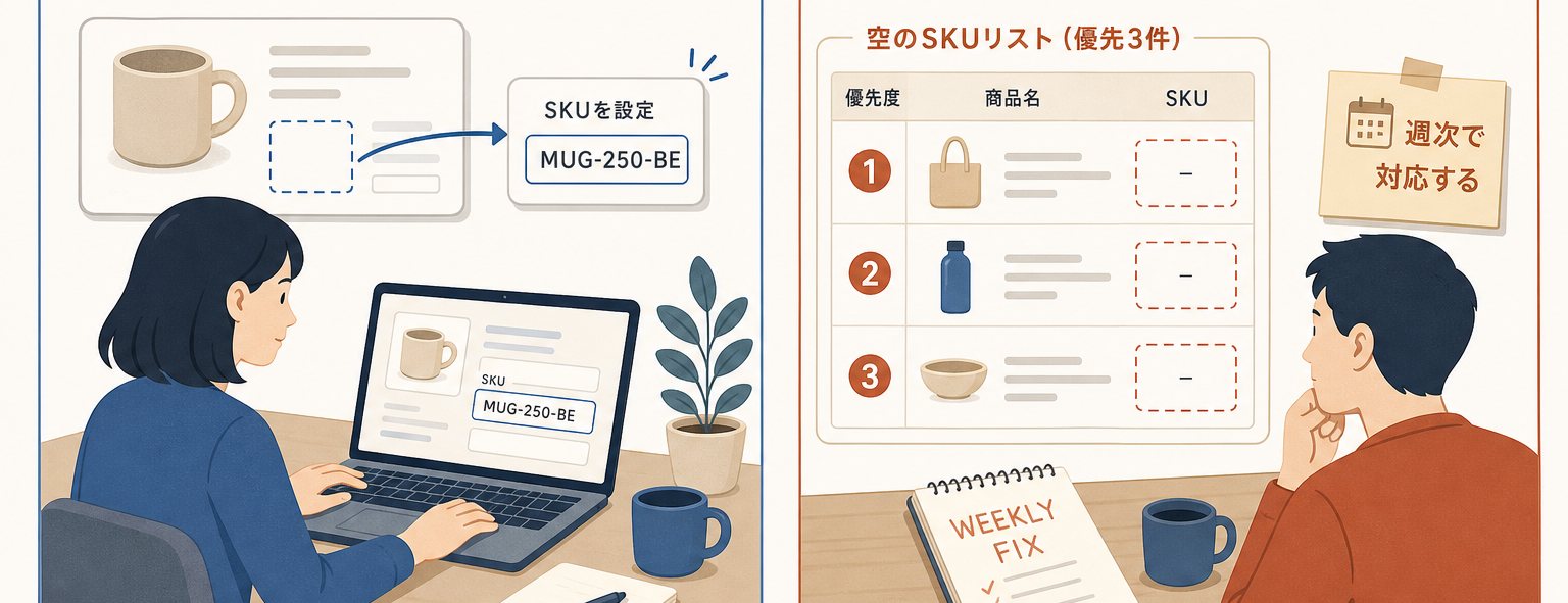 新規にSKUルールを適用し既存の空SKUを優先度付きで点検するシーン